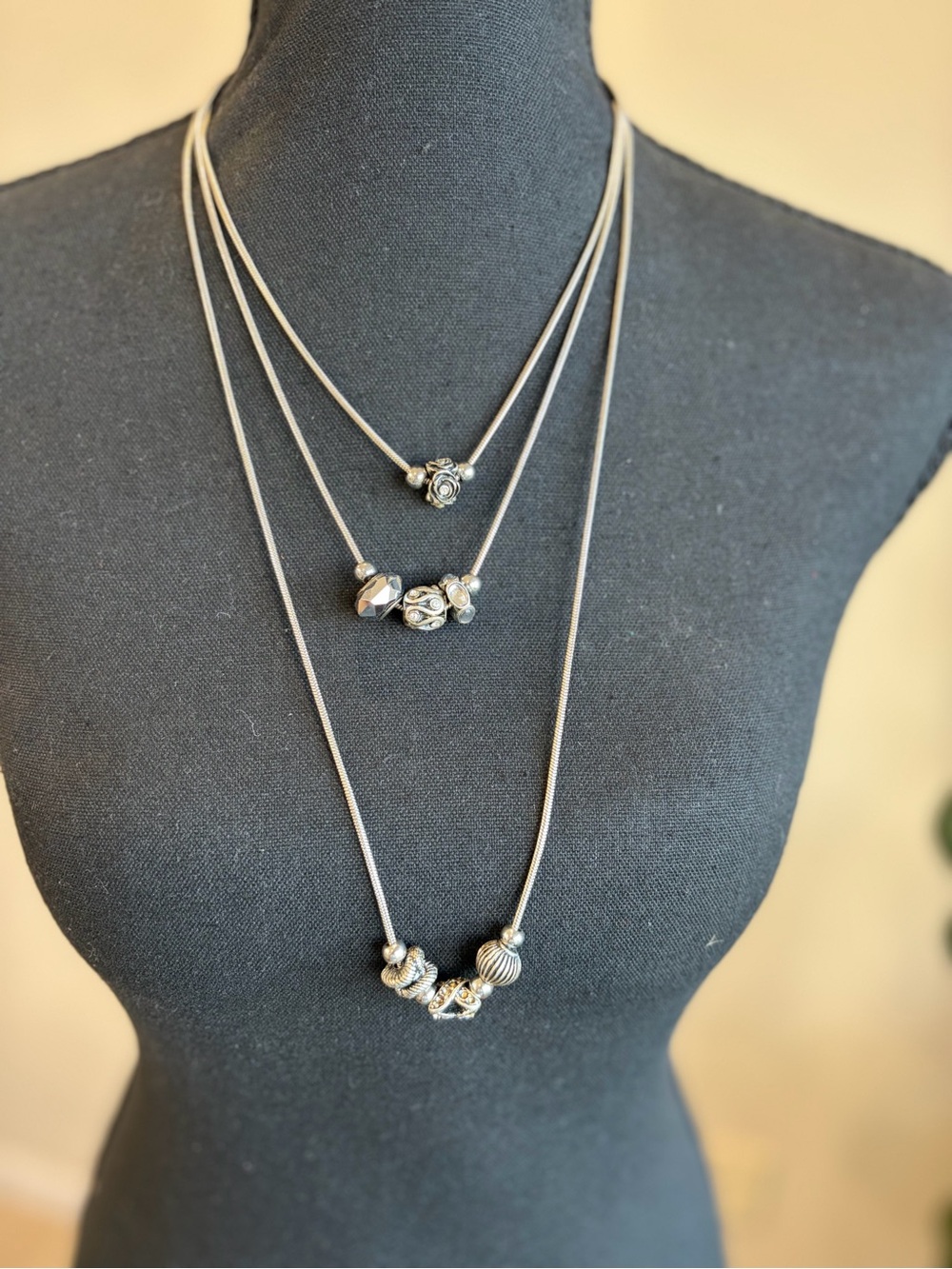 Fashion Jewelry Silver-Tone Layered Bead Necklace